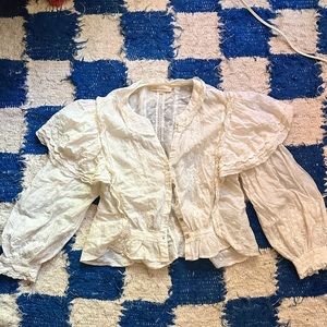 Loveshackfancy cream long sleeve crop blouse